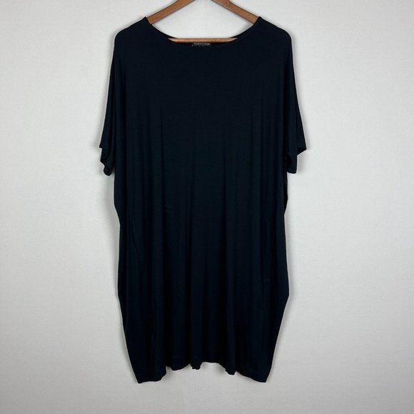 Eileen Fisher T-Shirt Dress Large Black Jersey Knit Relaxed Oversized Fit Pocket - Picture 1 of 8